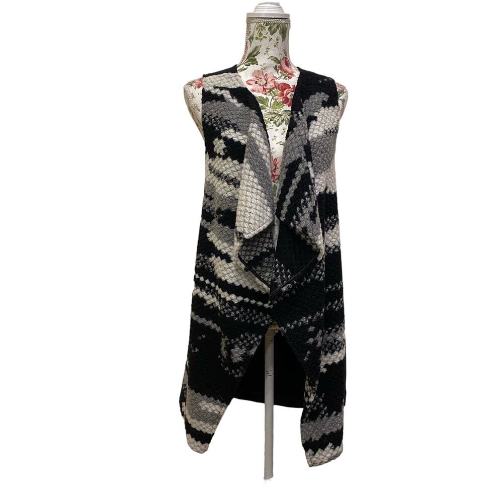 Black wool Blend Anthropologie Open Duster Vest Cardigan  Guess Editor Small